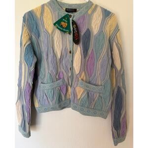 NEW Geccu Australian Merino Wool Blue Feather Cardigan Sweater size Small